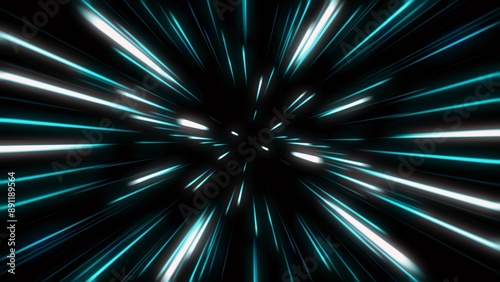 青い光が放射状に並ぶスピード感のあるデジタル背景イラスト