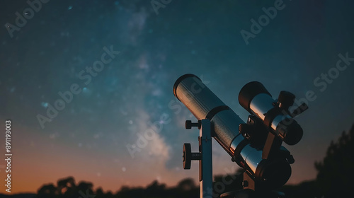  A telescope pointed towards the stars on a clear night, symbolizing the pursuit of discovery and future possibilities.