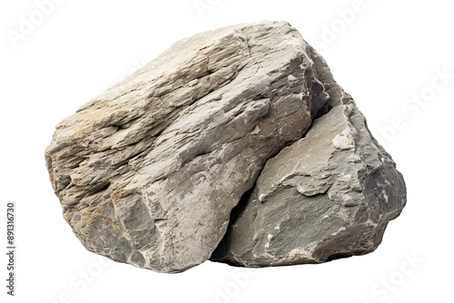 A Rugged Gray Boulder Against a White Backdrop on a Clear PNG or White Background.