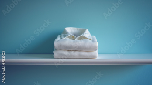 A single, neatly folded shirt on an otherwise empty shelf