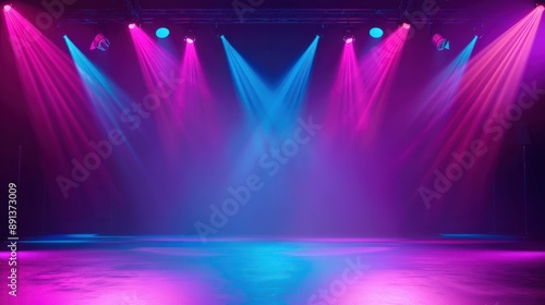 Theater stage light background with spotlight illuminated the stage.. Empty stage with bright colors backdrop decoration. Entertainment show.