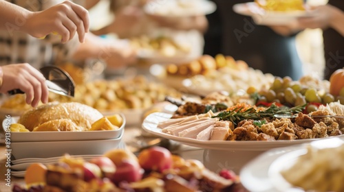 Gourmet dishes elegantly arranged on a buffet table, offering a variety of delectable options for guests to enjoy at an upscale event or dining experience.