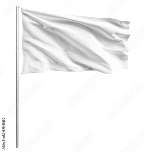 White blank flag waving on a pole, cut out