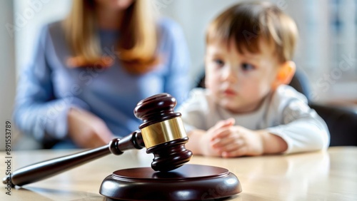 Gavel in Foreground with Blurred Child for Custody Matters 