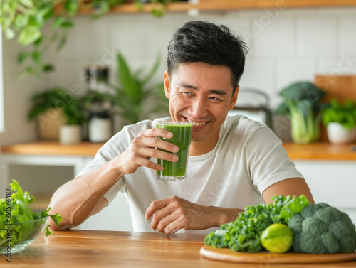 青汁を飲む男性