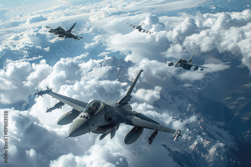 Fighter jets soaring in the blue skies