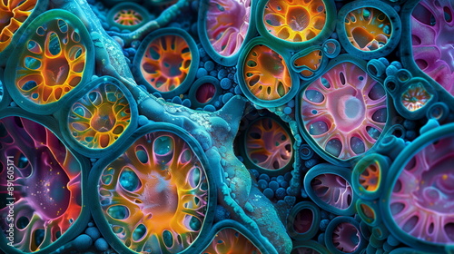 Cellular structure of plant cells under a microscope