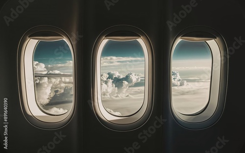 the windows of an airplane from inside on white background