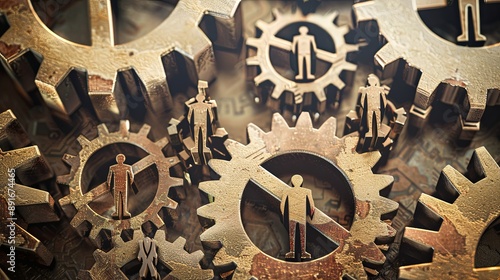 A conceptual art piece featuring gears containing people, representing the role of human capital in business operations