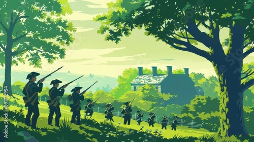 the pixel art painting shows a group of people walking through a forest