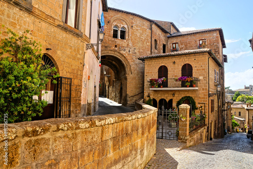 Old stone buildings of the medieval hill town of Orvieto, Umbria, Italy