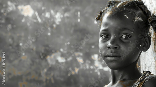  Portrait of black girl. Haiti or Africa theme as a background banner with copy space