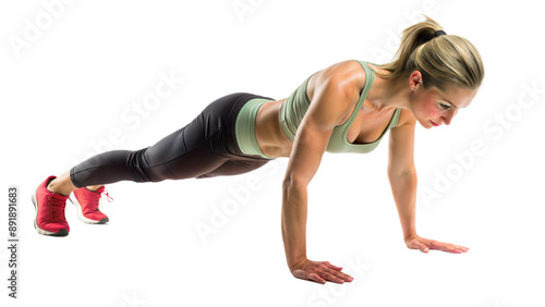 Female Doing Push-Ups Exercise on Transparent Background