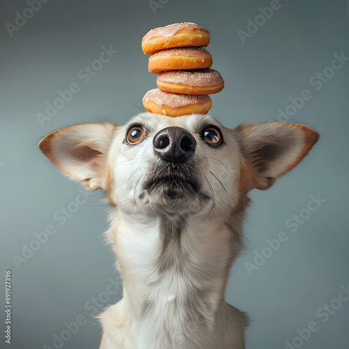 Dog Balancing Donuts: Comical Moment of Canine Self-Restraint Captured in Amusing Photo