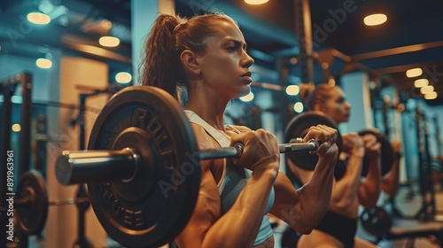 An image of a woman in a gym intensely performing weightlifting, portraying the willpower and physical strength involved in achieving fitness and bodybuilding goals.