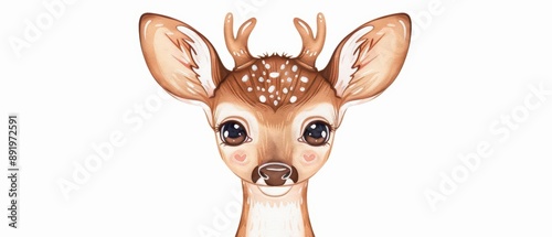 A cute deer with gentle eyes in a watercolor style, kawaii, isolate on white background