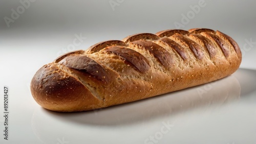 Eastern European style long loaf of bread on a clean white backdrop