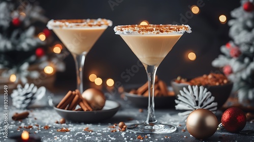 Creamy Cocktail martini salted caramel Cream liqueur with caramel rim and ice for festive Christmas party