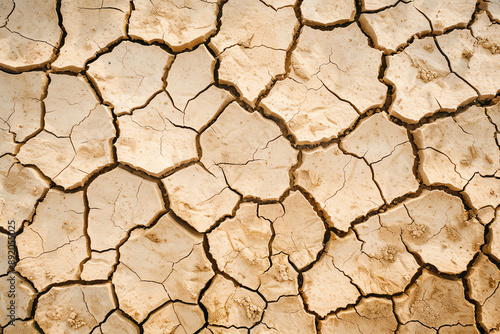 Cracked, dry earth in a droughtstricken area, symbolizing water scarcity