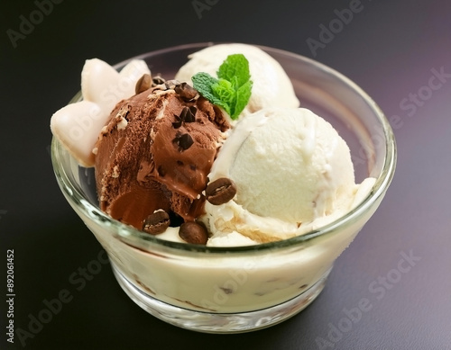 photo of vanilla and chocolate ice cream in a container with good lighting