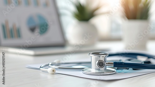 Closeup of a stethoscope and medical charts on a doctor s deskstethoscope, medical charts