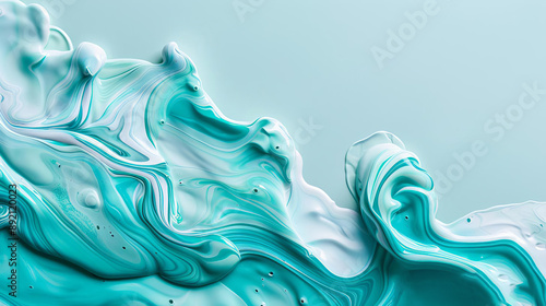 Abstract fluid art with blue and green hues, organic shapes, flu