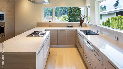 modern kitchen interiors featuring sleek cabinetry, minimalist designs, and neutral color palettes. The kitchens showcase various layouts, including open-plan and galley styles, with integrated applia