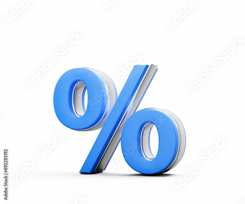 A Vibrant Blue Percentage Symbol With A Sleek Metallic Gleam On White Background 3D Illustration