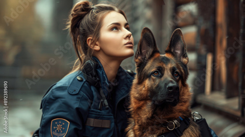 Woman police officer with her trained dog 