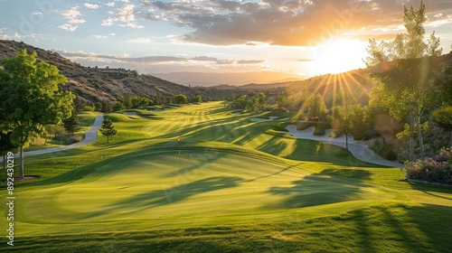 Playing golf on a well-manicured course with rolling hills