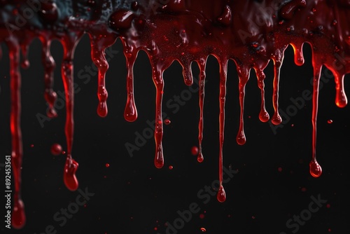 A close-up shot of blood dripping down a wall, suitable for use in crime scene or medical context