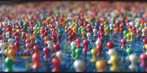 The Electoral College: A board filled with colored pins, showing the distribution of electoral votes across the country.