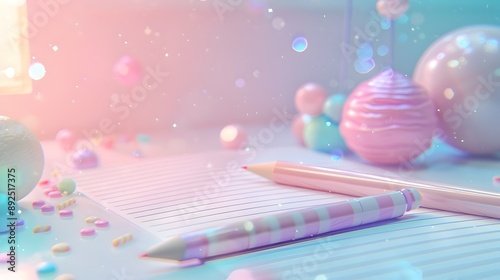 Kawaii Candy Themed Illustrated Writing Paper with Pastel Tones and Soft Edges