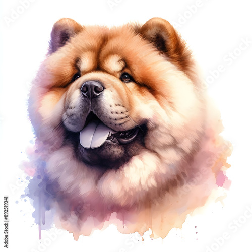 흰 배경, 차우차우, 수채화 (White background, chow chow, water colour)