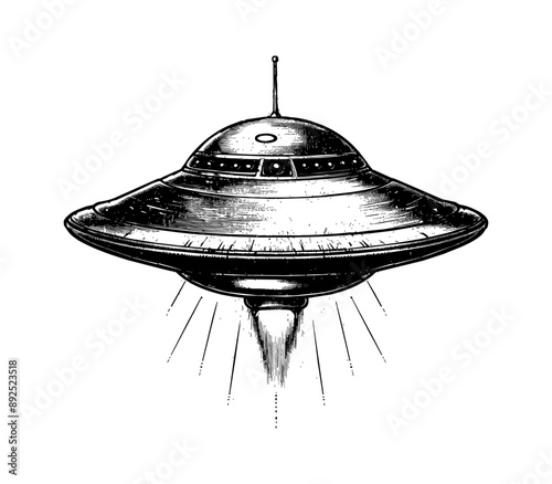 ufo engraving black and white outline