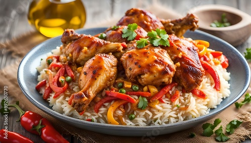 Basque Braised Chicken With Peppers and rice 