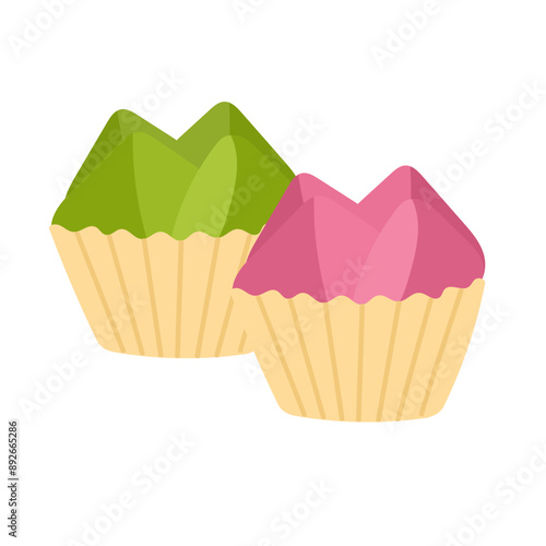 Kue bolu kukus vector illustration, steam cake clip art isolated on white background, kue kukus vector flat icon, kue basah jajanan pasar tradisional indonesia, indonesian traditional snack, steamed 