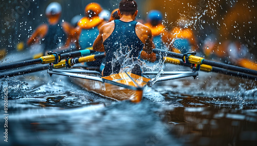 Energetic Rowing Team on Blue River