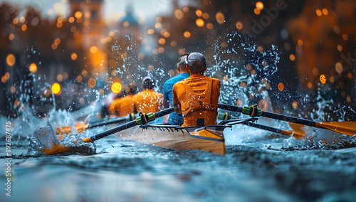 Energetic Rowing Team on Blue River