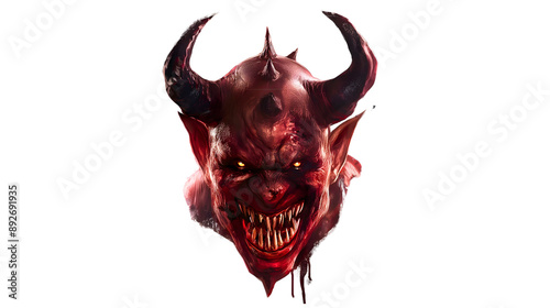 Lucifer, a demon from the Bible, with large demonic horns, a red face, and malevolent eyes. Pure evil upon evil.