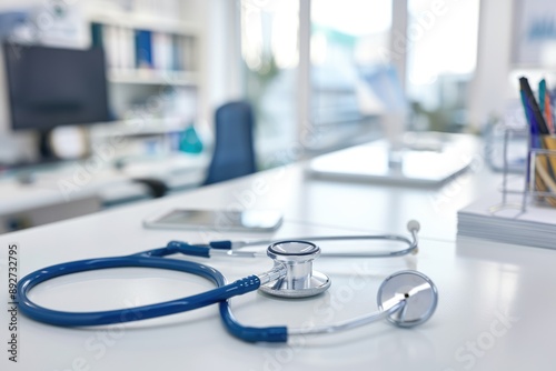 Stethoscope on a Doctor's Desk in a Medical Office