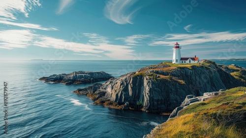 Newfoundland Canada Rocky Coastline with Lighthouse on the Atlantic Coast