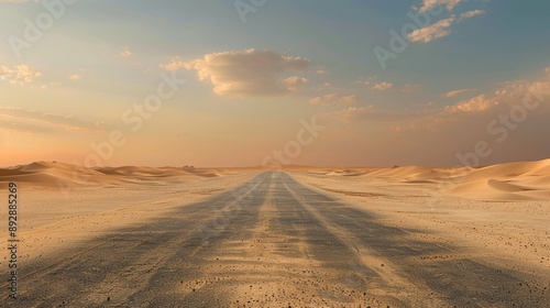 Highway in the desert, sand dunes, heatwaves, barren landscape