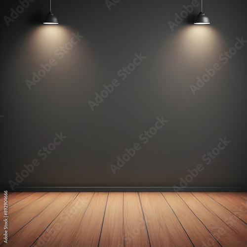 empty room with spotlights interior wood dark vintage background galley fràme 