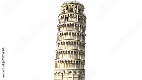 Leaning tower of Pisa in Tuscany, Italy landmark isolated on transparent background, png file