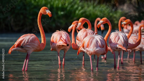 Flamboyance of pink flamingos