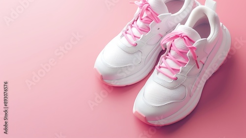 White and pink sports sneakers on a pink background