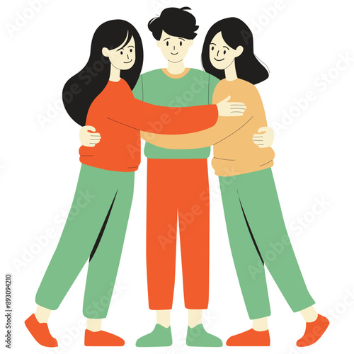 Flat Illustration of Friends Embracing Each Other