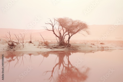 Hazy Reflections Minimalist Orientalist Landscape in Light Pink and Beige.jpeg