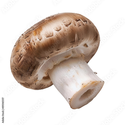 A whole, raw mushroom on transparent background